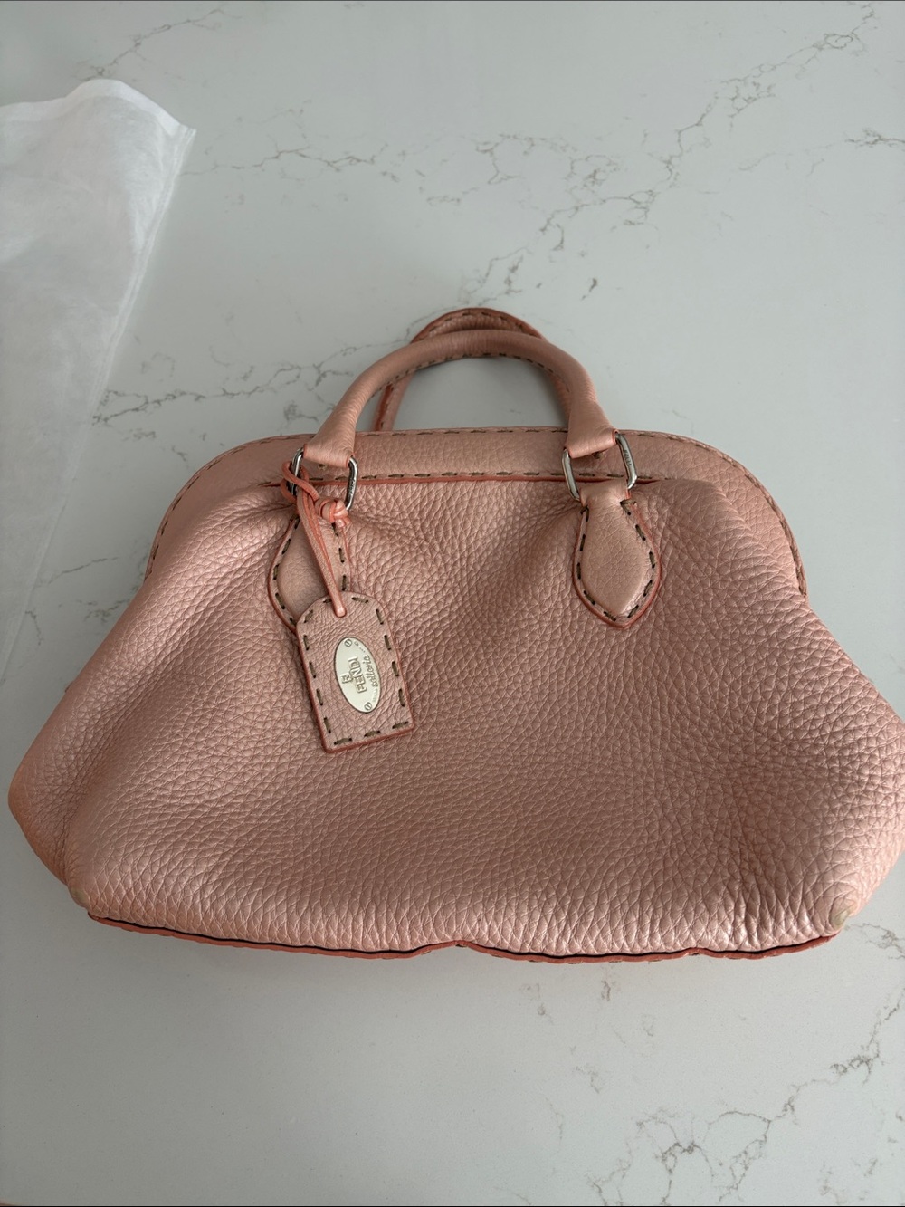 Authentic Fendi Selleria Doctor Bag- metallic blush pink pebbled leather. - Picture 2 of 12